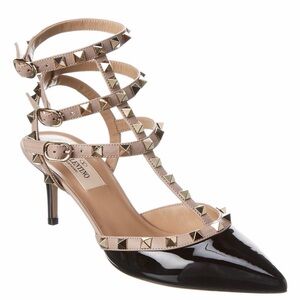 Valentino Patent Black and Tan Rockstud Heels 65mm